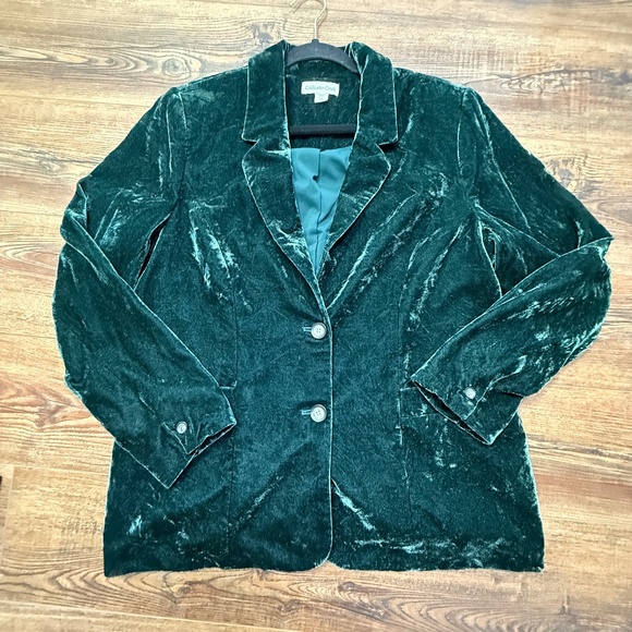 Washable Coldwater Creek Crushed Velvet Dark Green Velvet Blazer - 14 - Picture 1 of 16